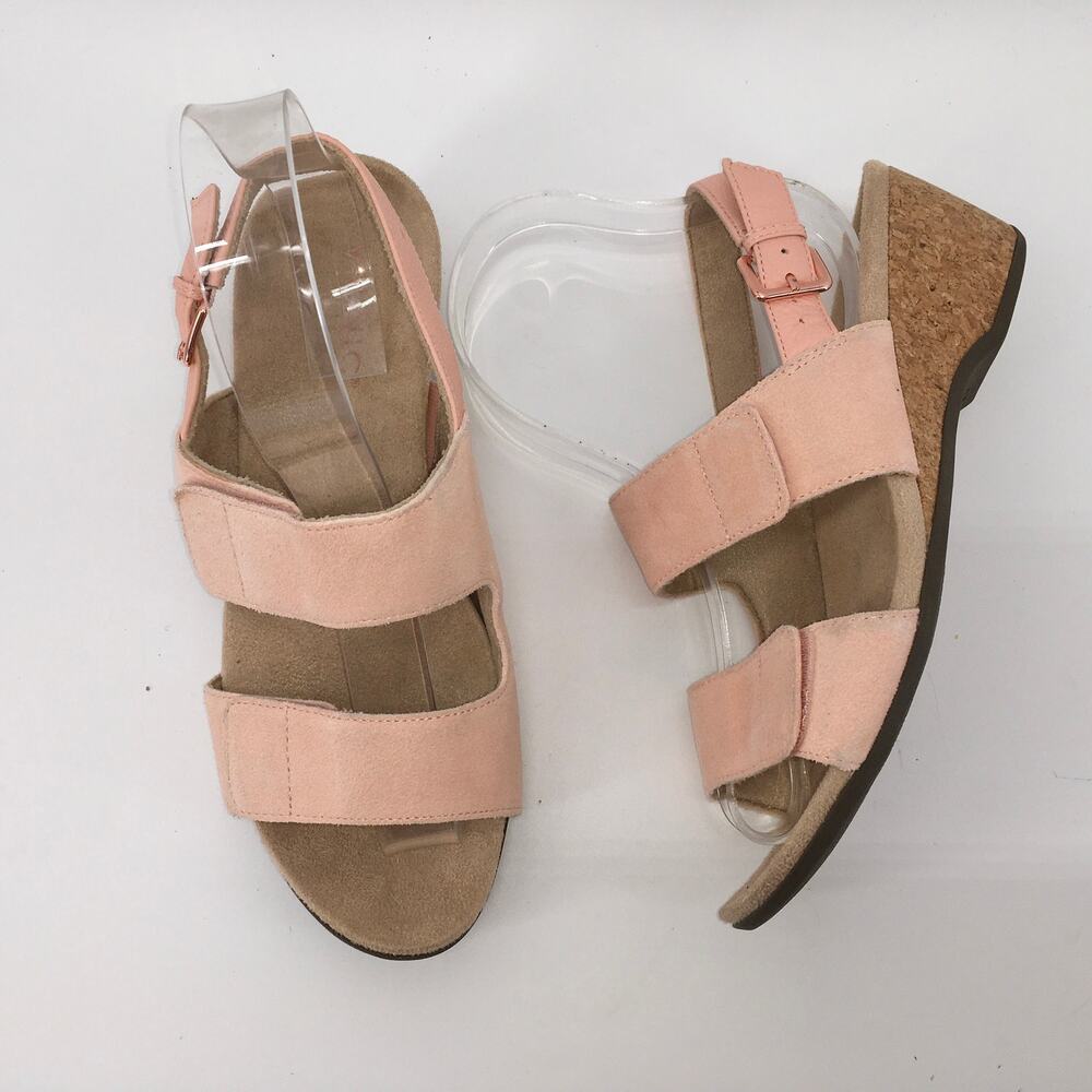 Vionic Marian Suede Cork Wedge Sandals Roze Pink 9.5W Arch Support Comfort